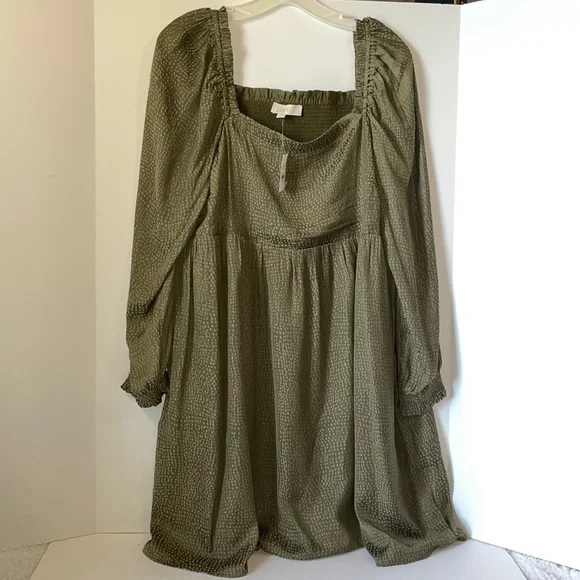 LOFT | Dresses | Loft Womens Size Large Dress Swing Square Neck Midi Green  Olive Nwt | Poshmark
